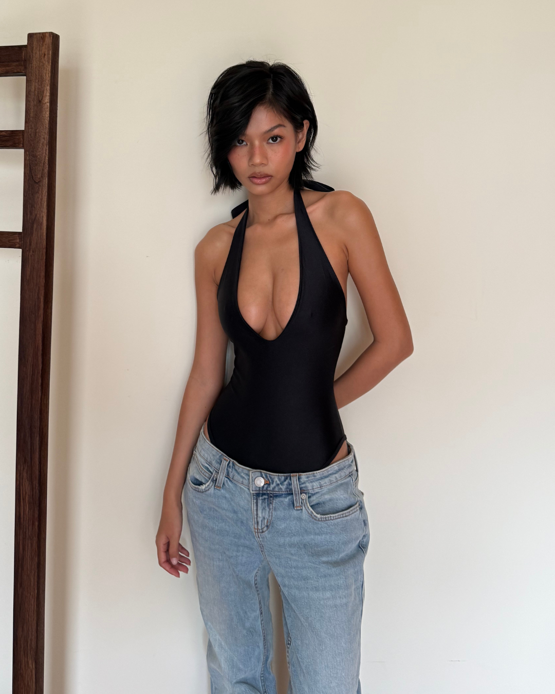 Signature Deep Plunge Bodysuits - Black