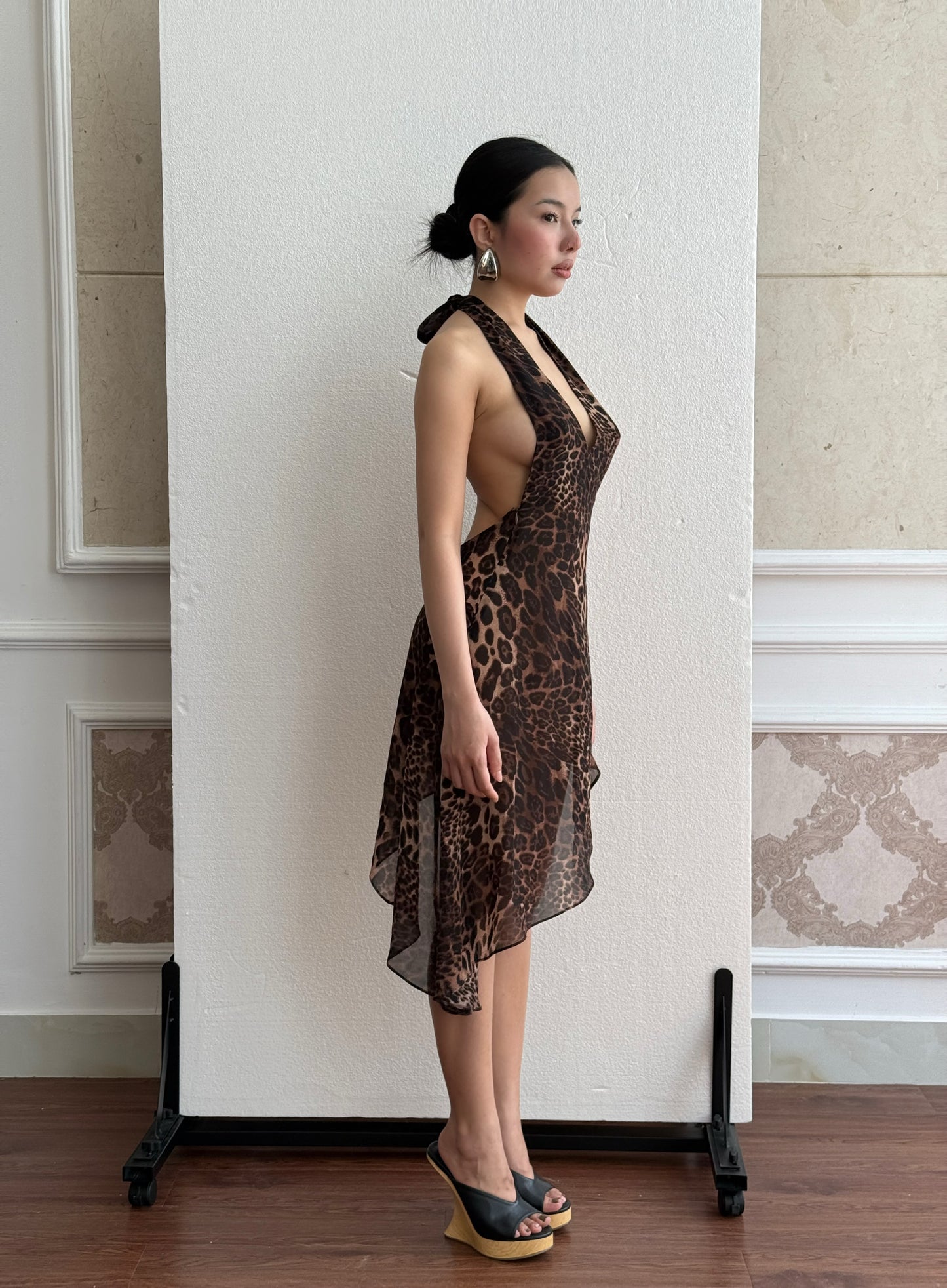 Leopard Asymmetric Midi Dress