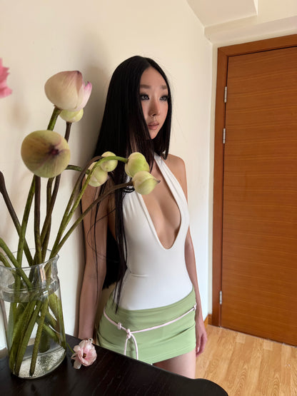 Signature Deep Plunge Bodysuits - White