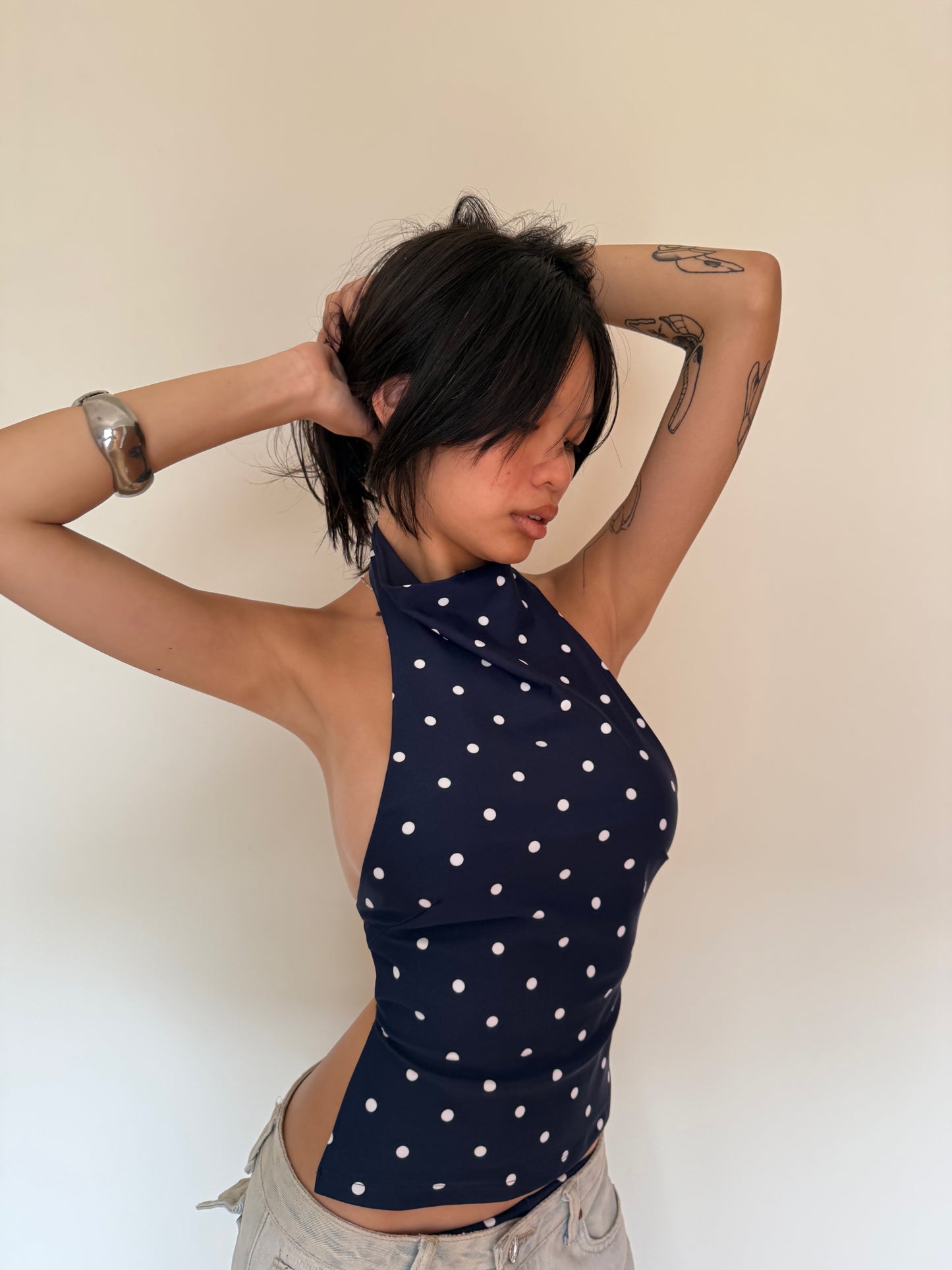 Backless Halter Top - Navy