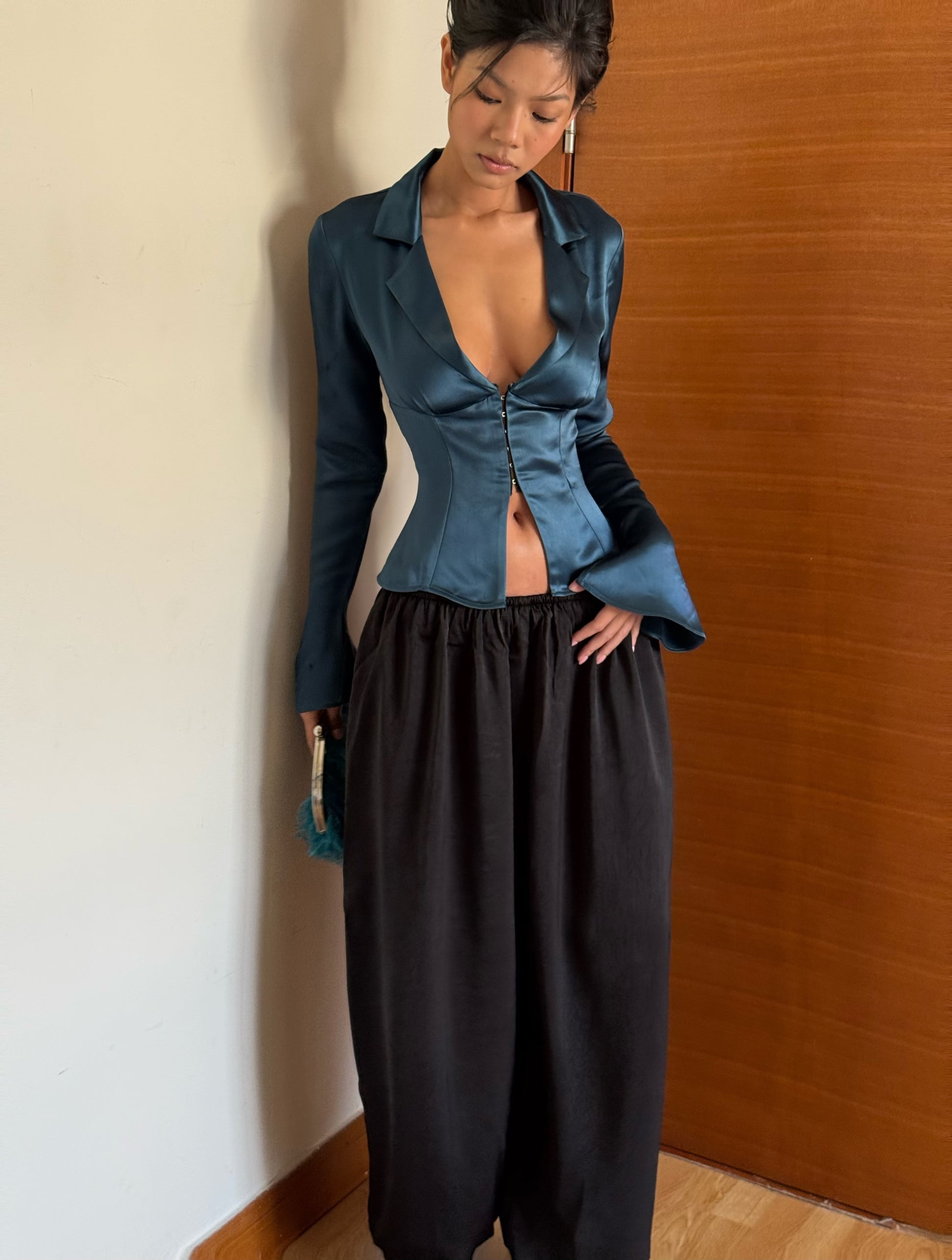 Satin Long Sleeves Shirt - Deep Teal