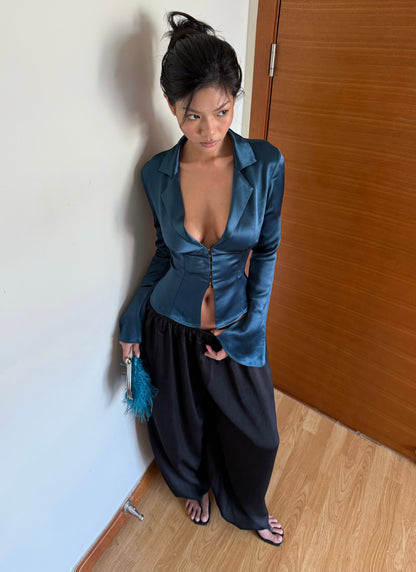 Satin Long Sleeves Shirt - Deep Teal