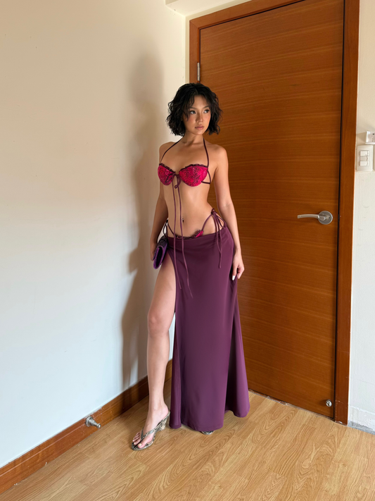 Fluid High Slit Maxi Skirt - Plum