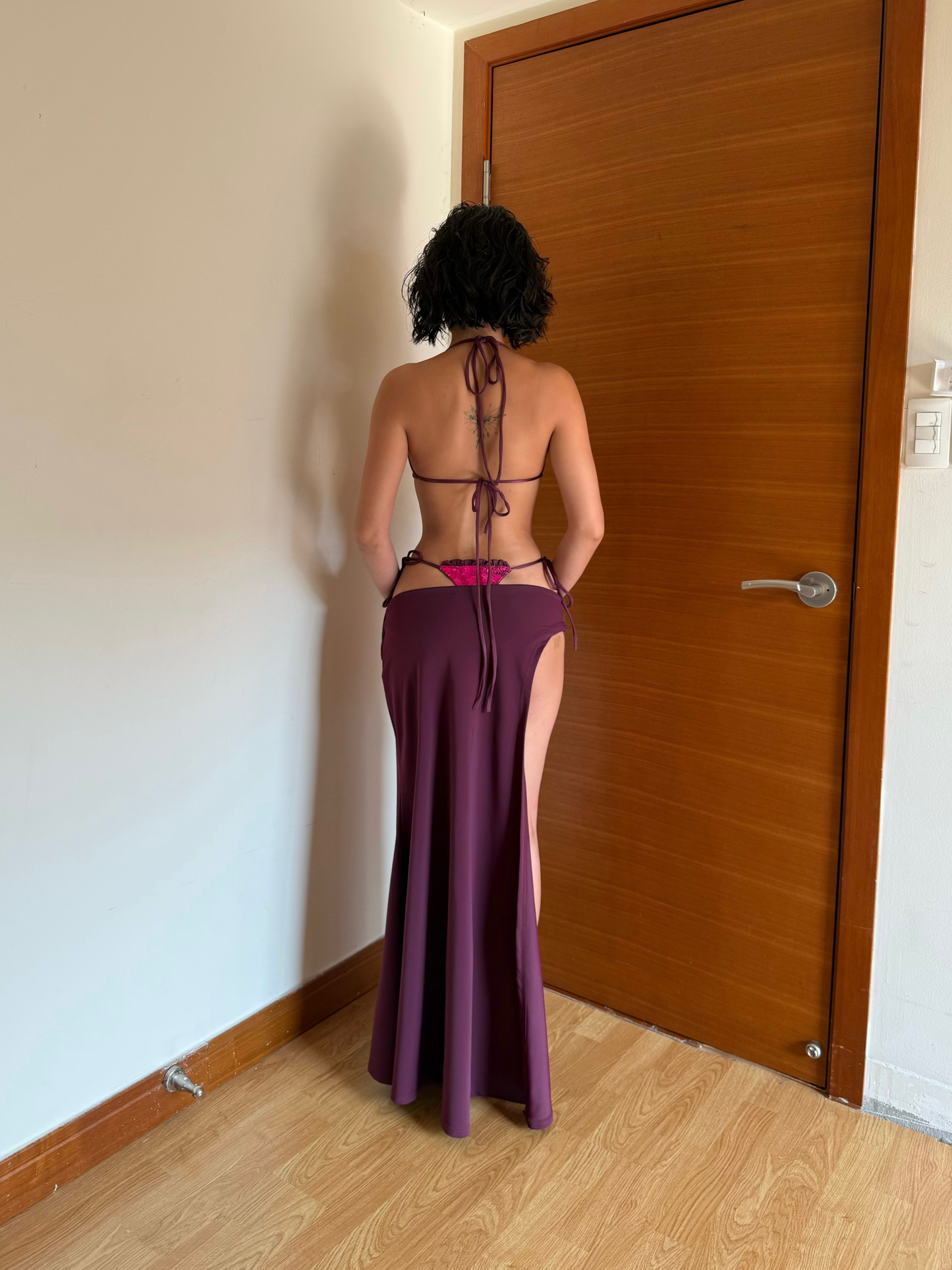 Fluid High Slit Maxi Skirt - Plum
