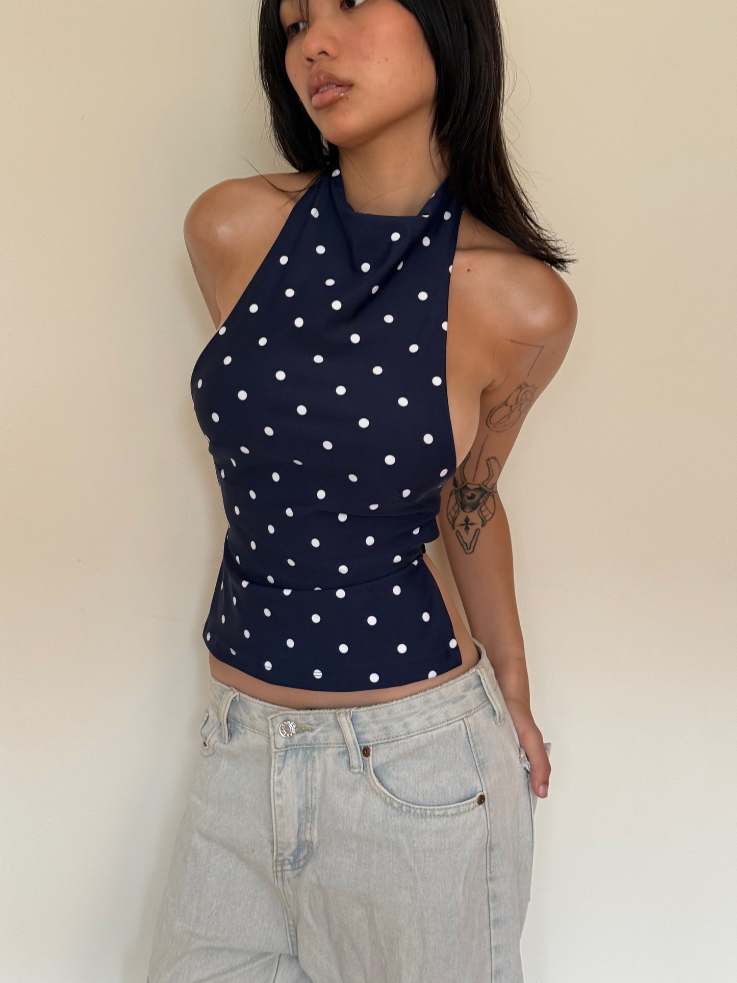 Backless Halter Top - Navy