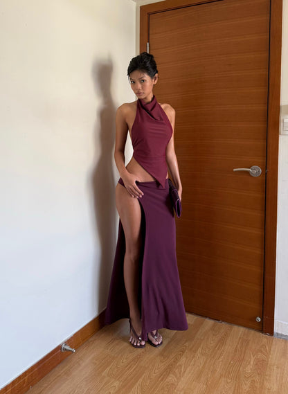 Fluid High Slit Maxi Skirt - Plum