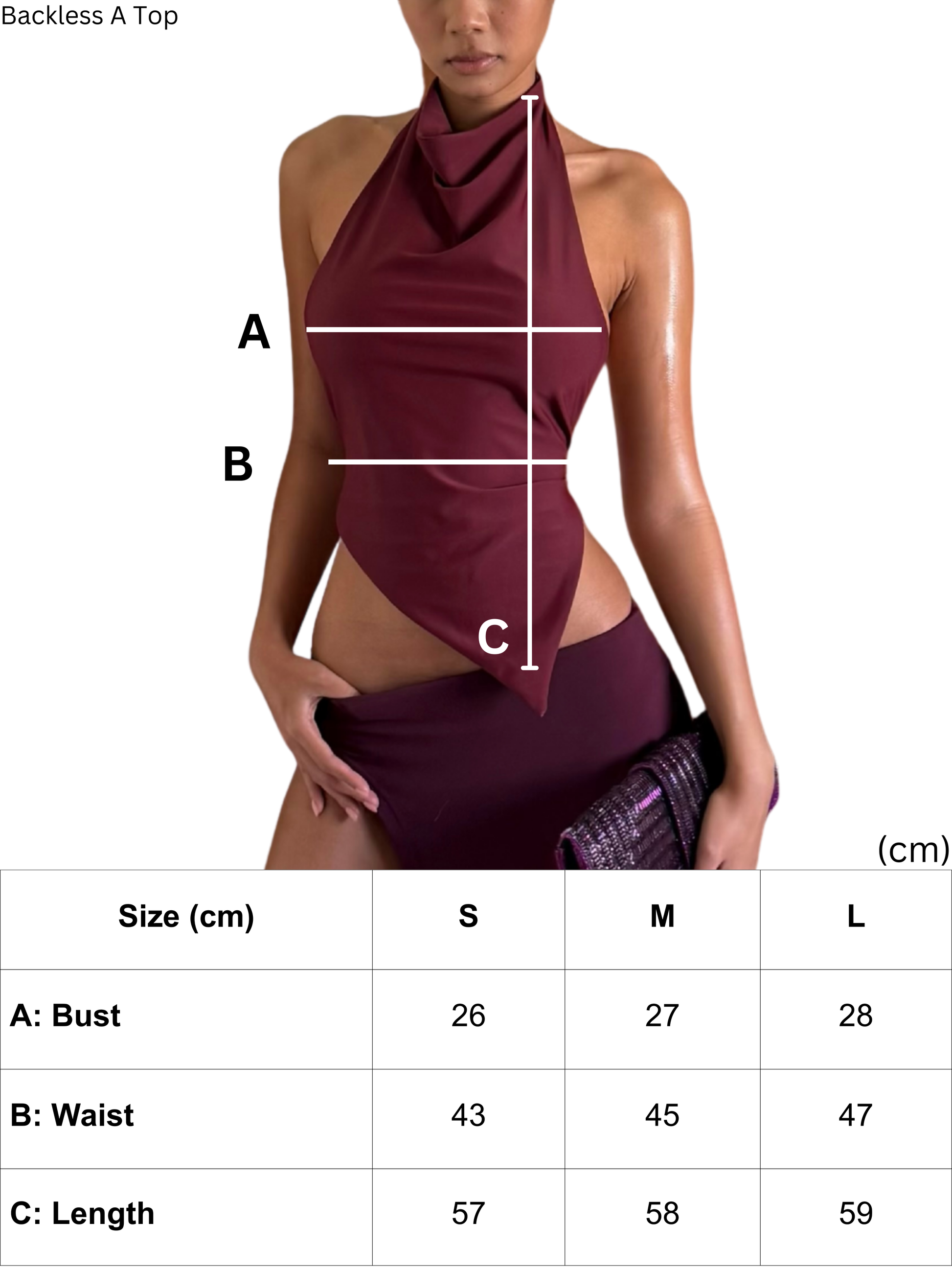Asymmetrical Backless Halter Top - Red Plum