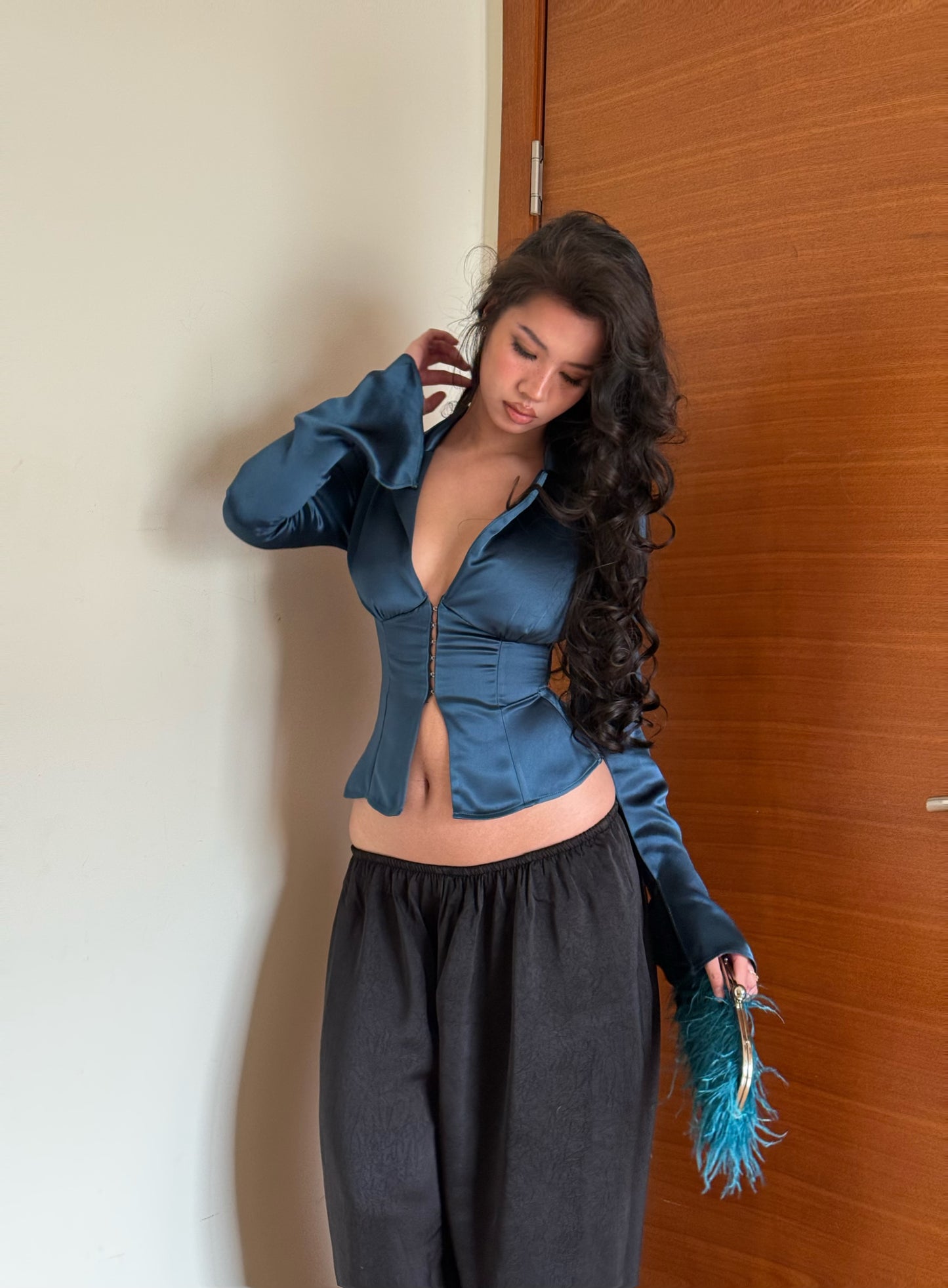 Satin Long Sleeves Shirt - Deep Teal