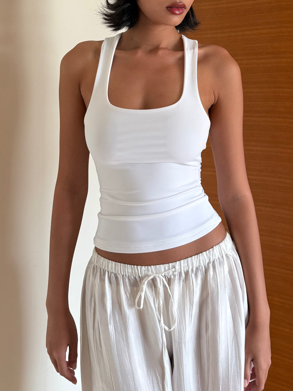 Square Neckline Signature Tank Top - White