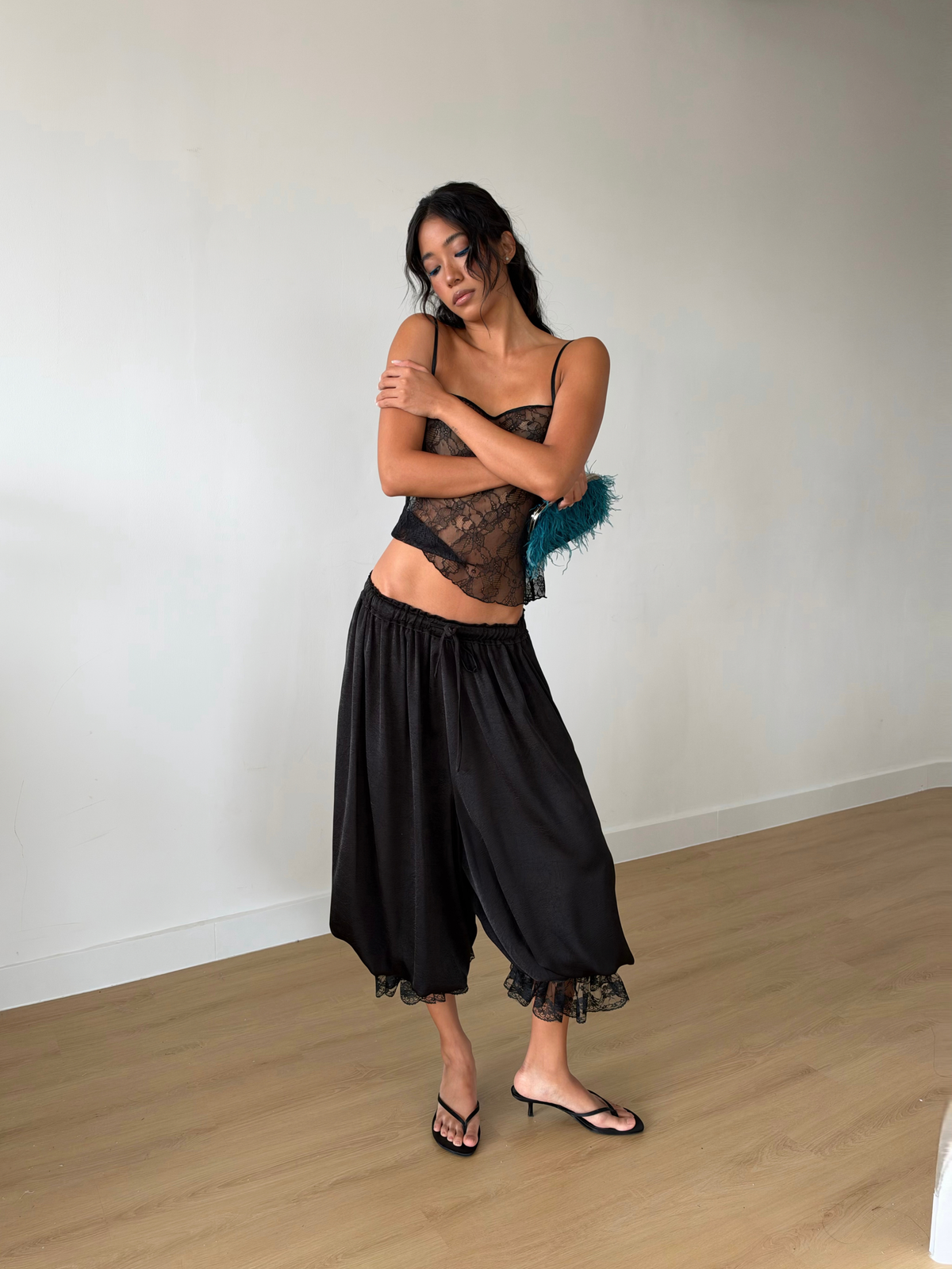 Satin Lace Balloon Pants