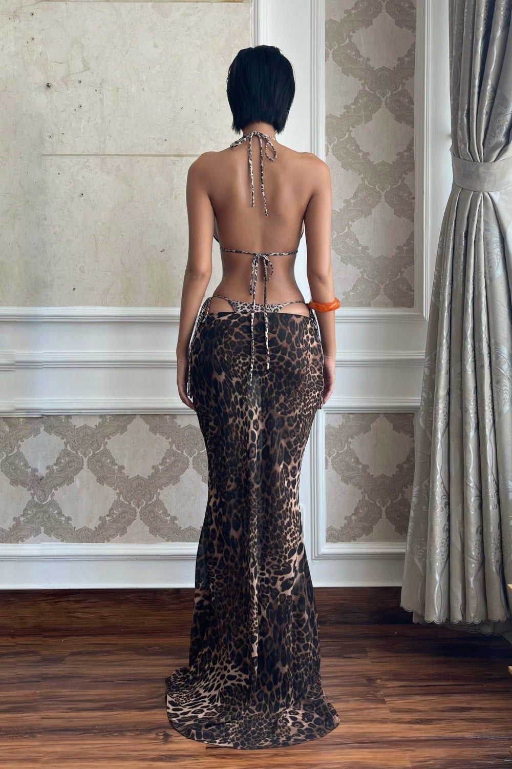 Leopard Mermaid-cut Maxi Skirt