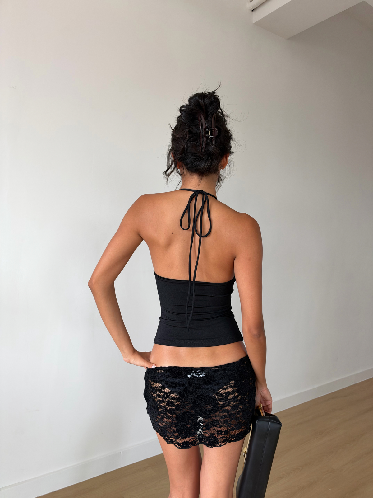 Strapy Halter Top - Shimmer Black