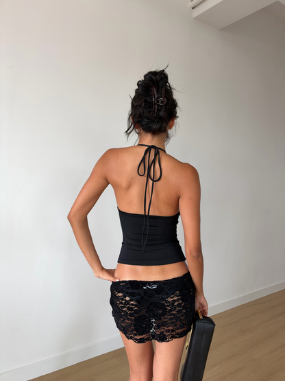Strapy Halter Top - Shimmer Black