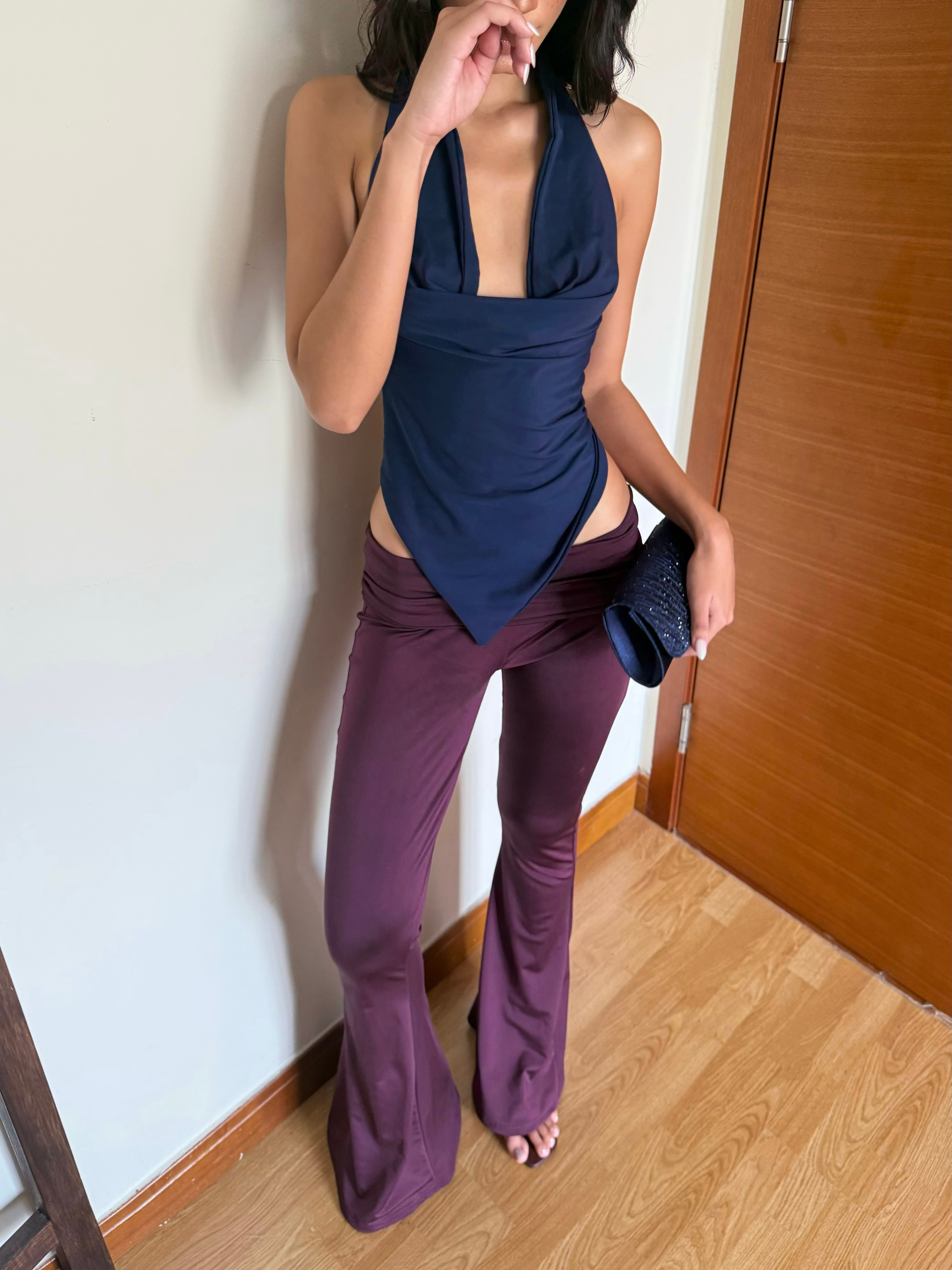 Folded Flare Pants - Plum