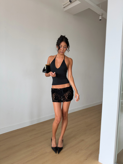 Strapy Halter Top - Shimmer Black