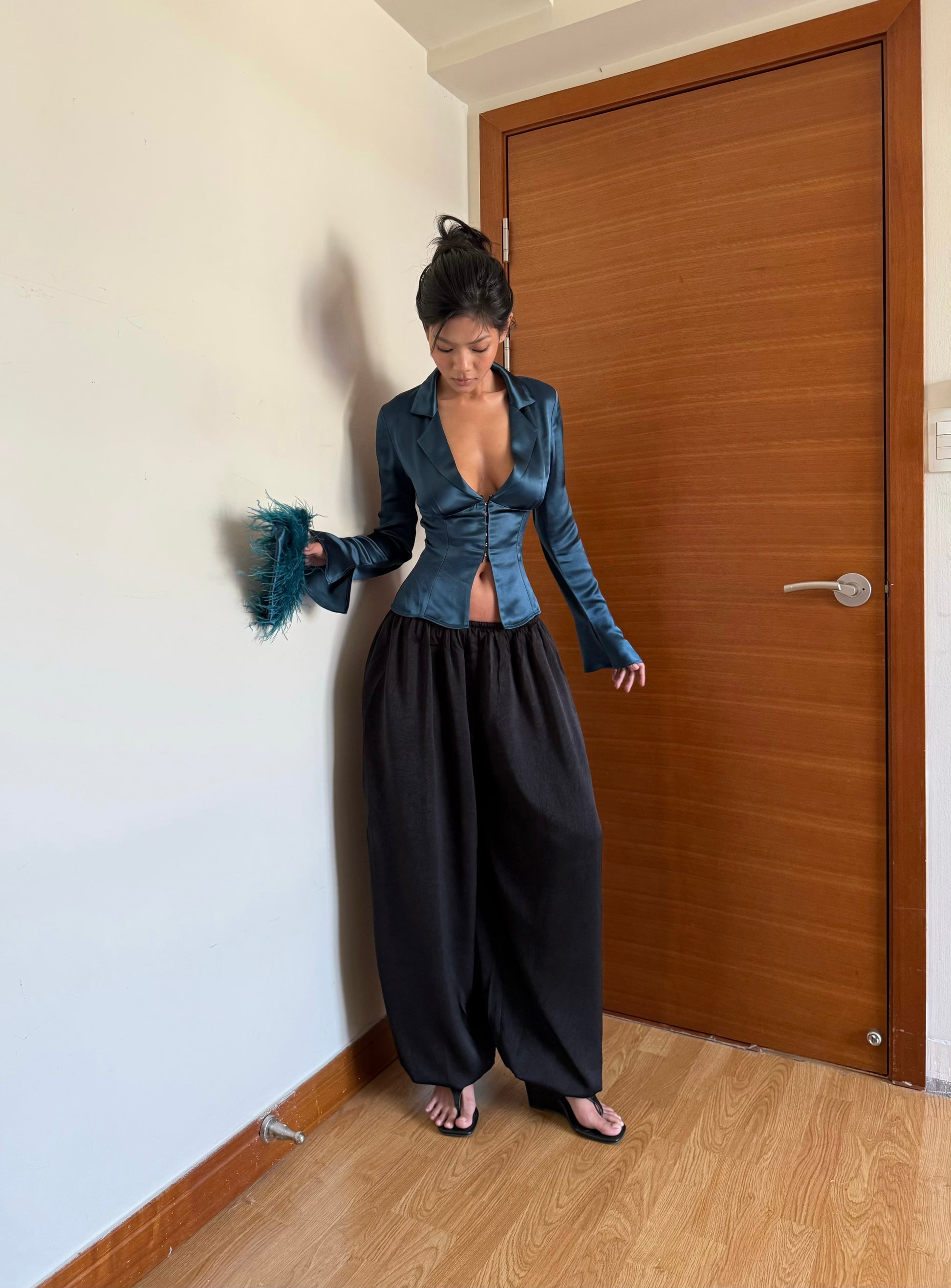 Satin Long Sleeves Shirt - Deep Teal