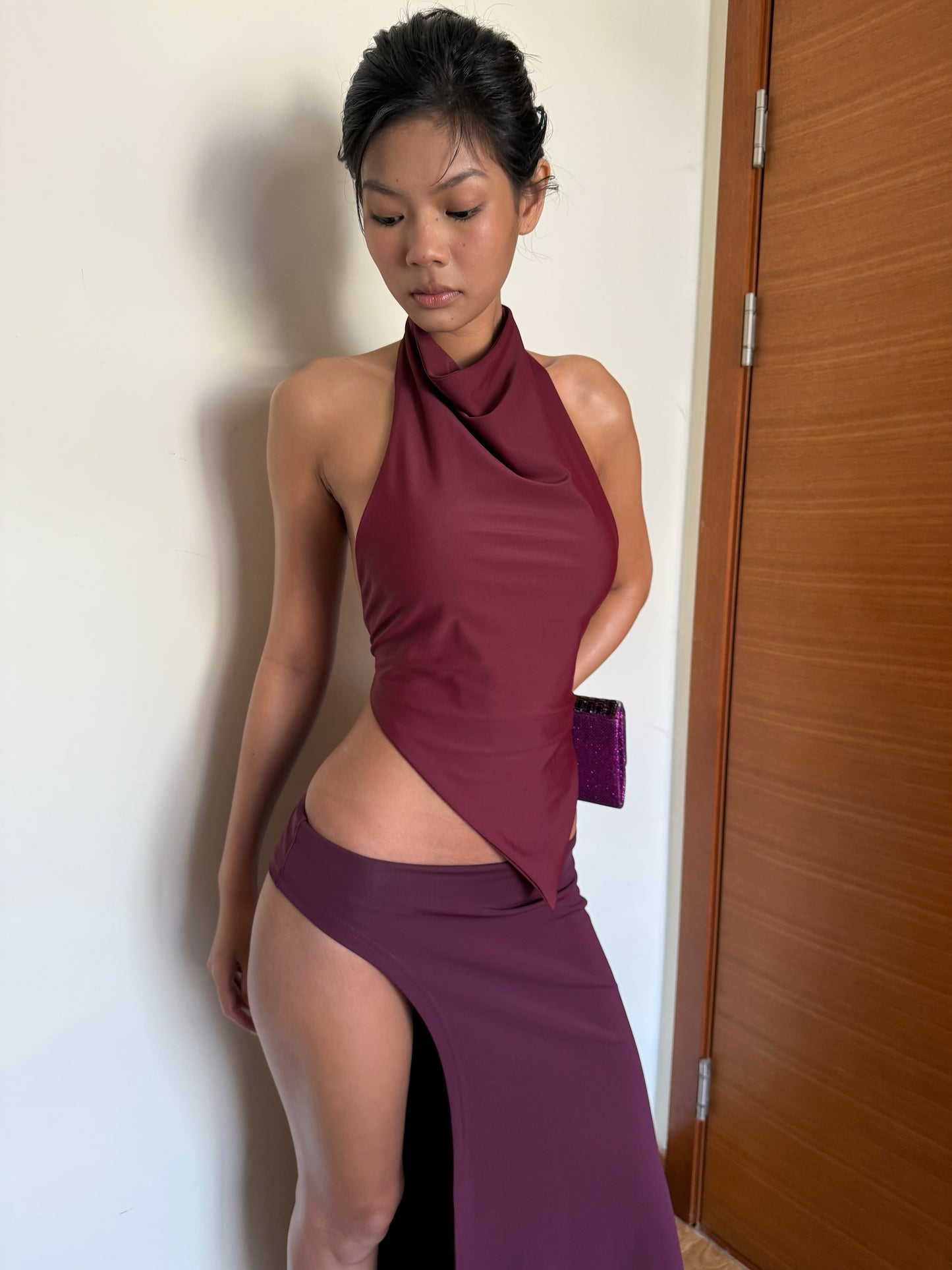 Fluid High Slit Maxi Skirt - Plum