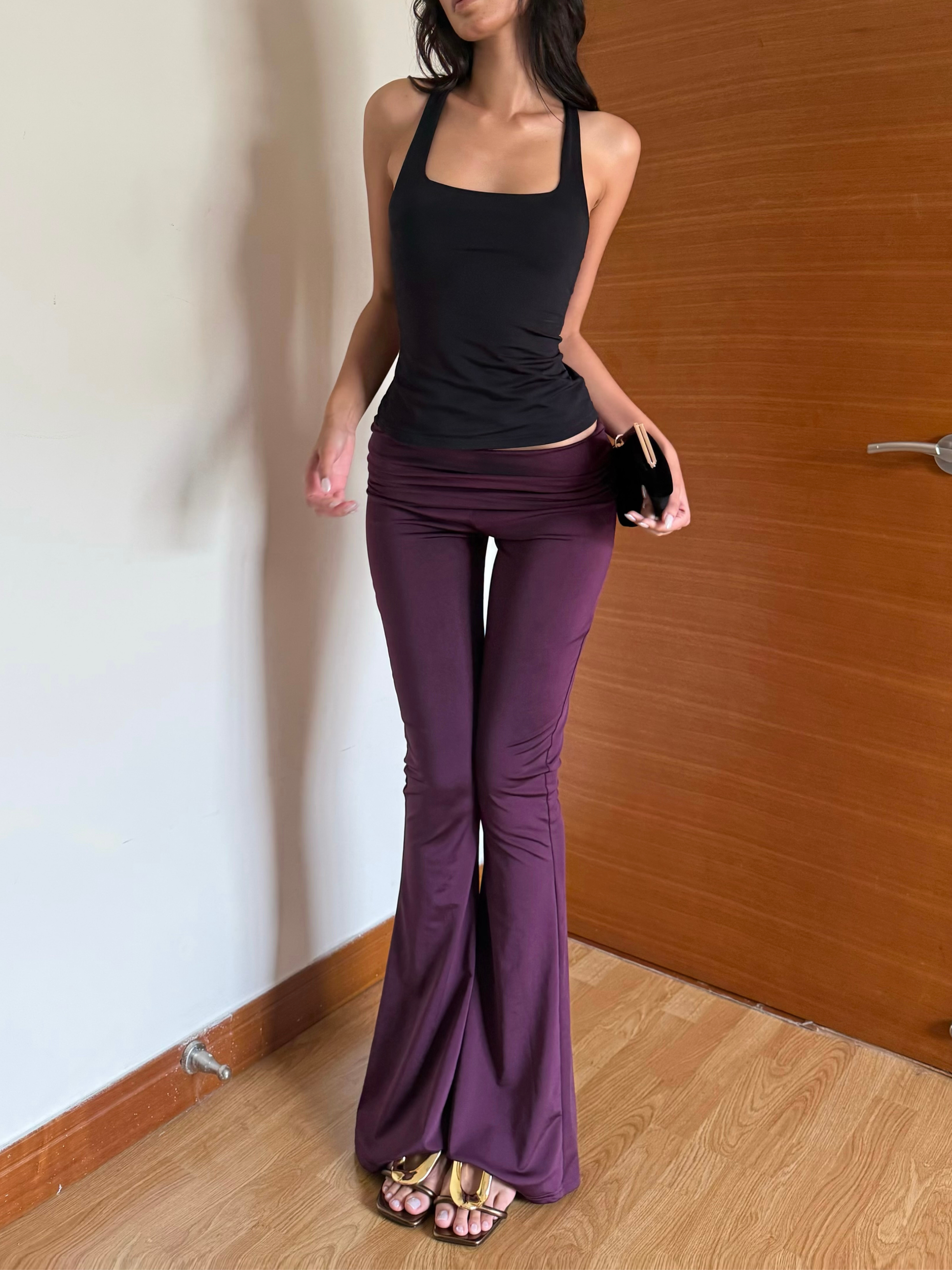 Folded Flare Pants - Plum