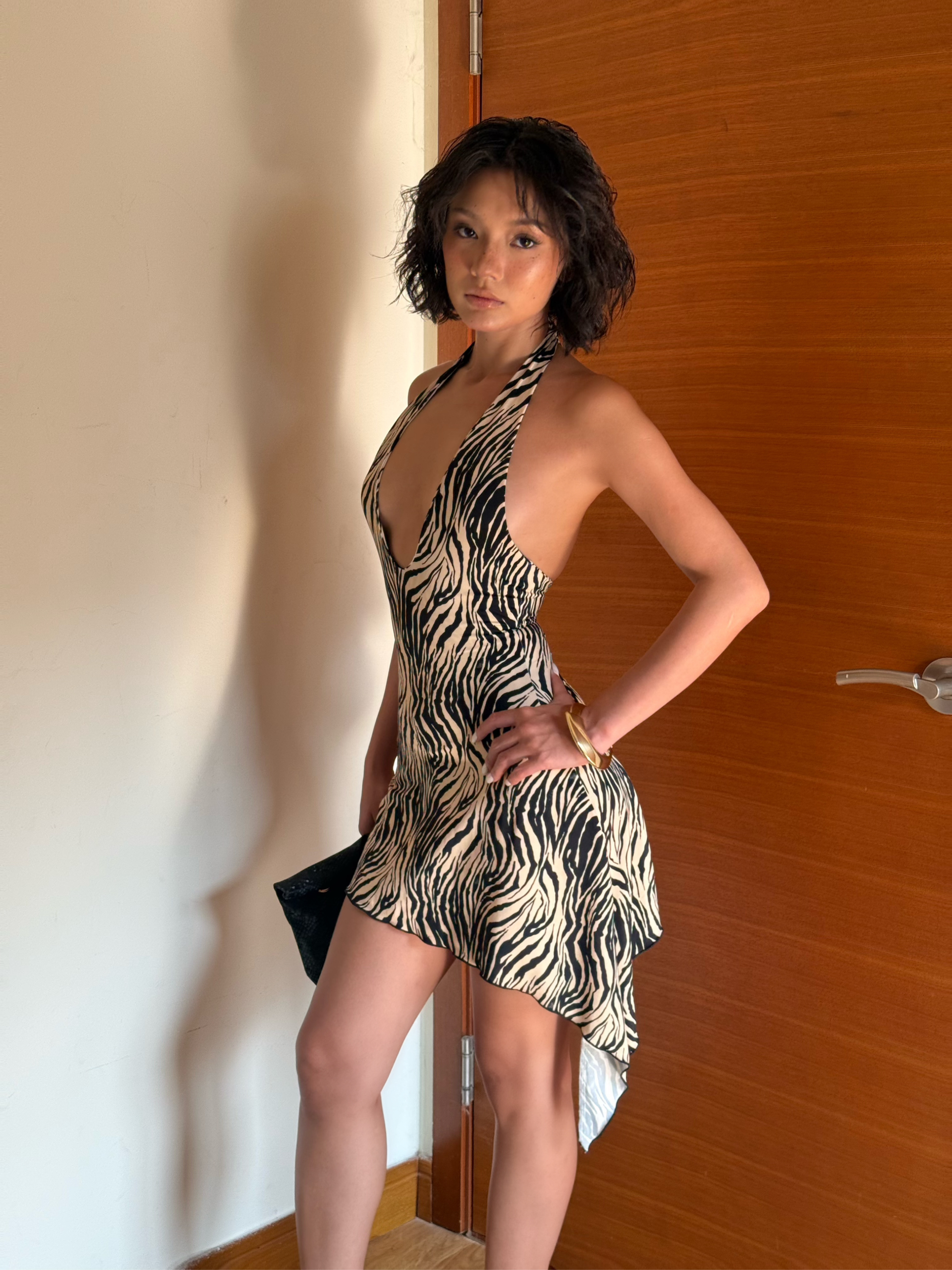 Deep Plunge A Dress - Zebra