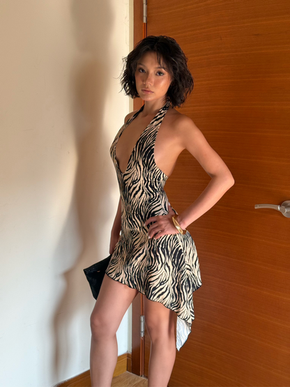 Deep Plunge A Dress - Zebra