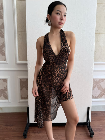 Leopard Asymmetric Midi Dress