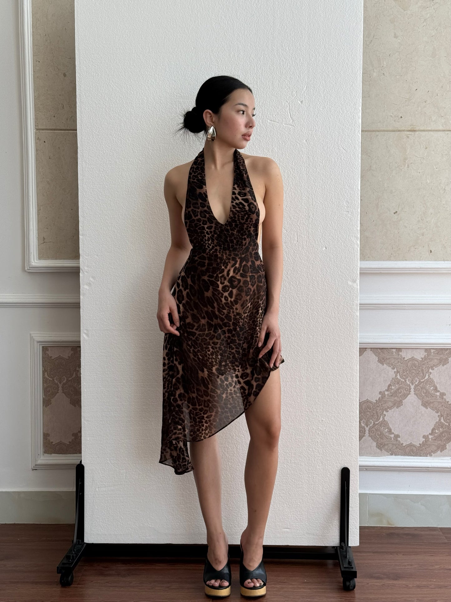 Leopard Asymmetric Midi Dress