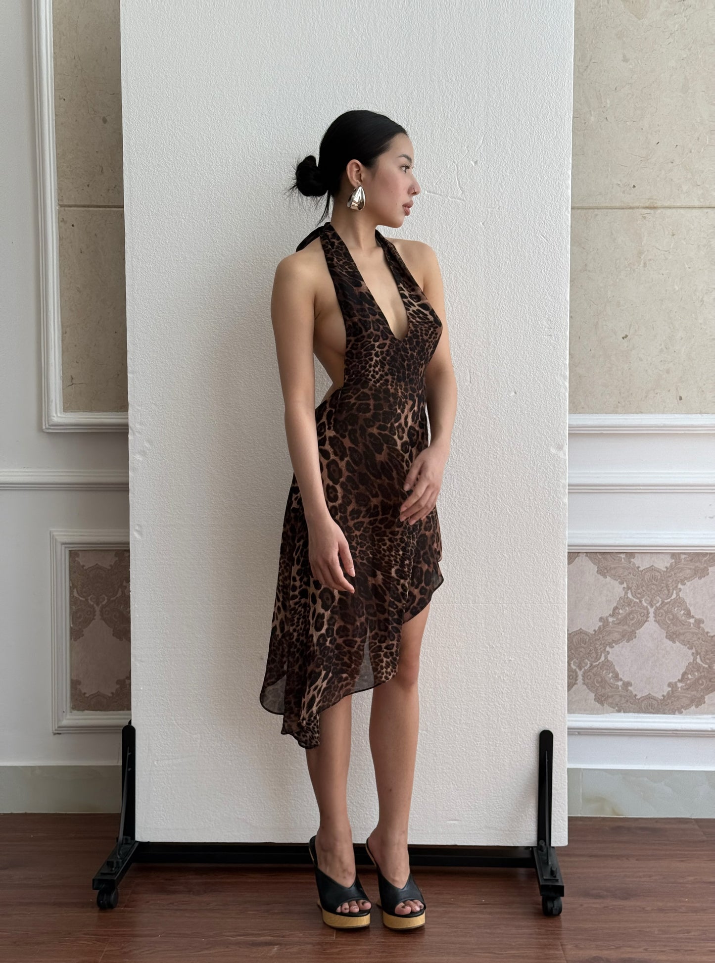 Leopard Asymmetric Midi Dress