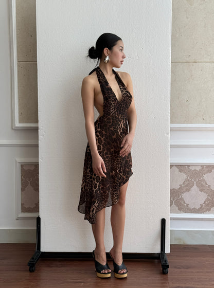Leopard Asymmetric Midi Dress