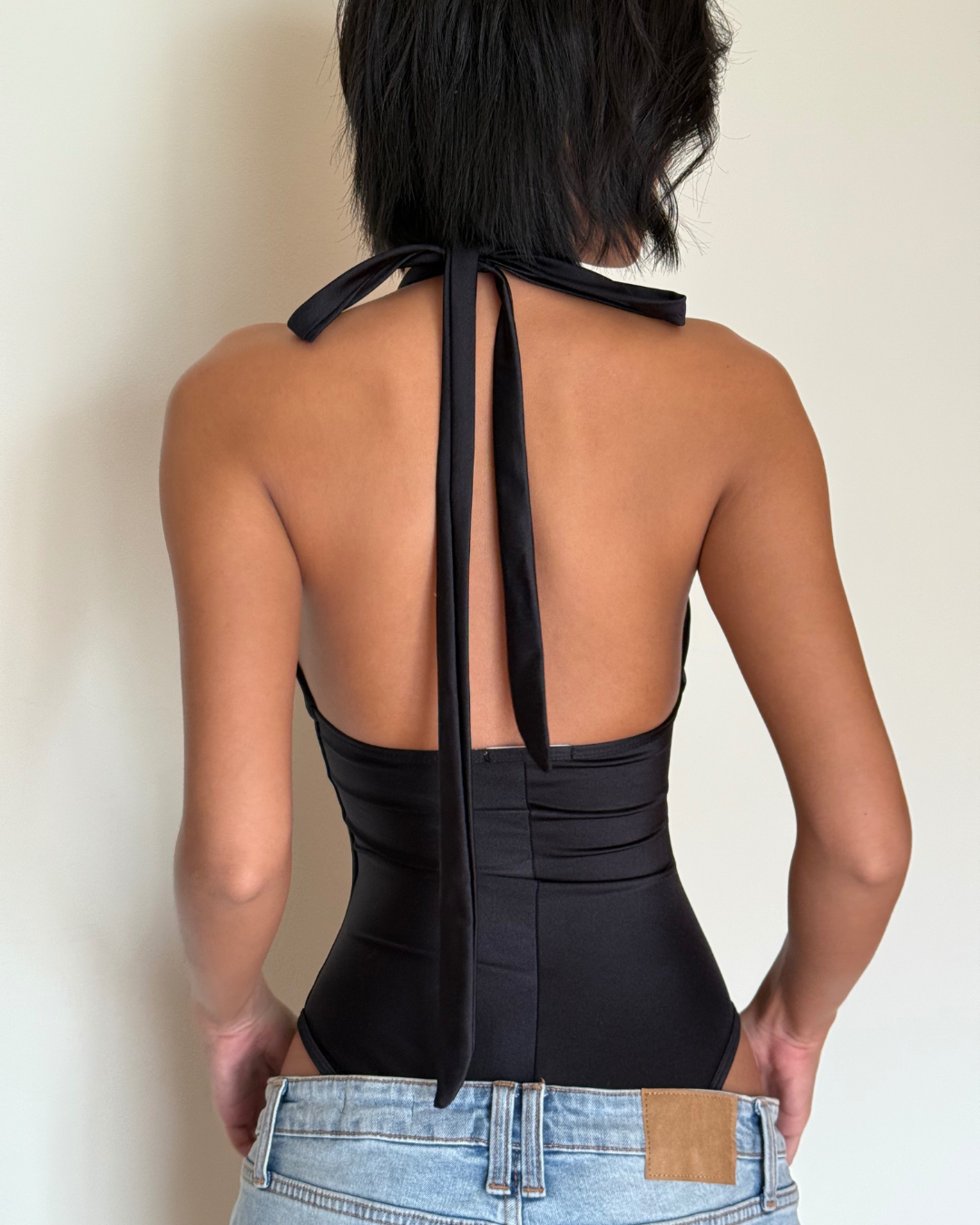 Signature Deep Plunge Bodysuits - Black