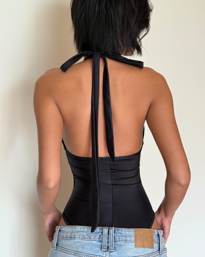 Signature Deep Plunge Bodysuits - Black