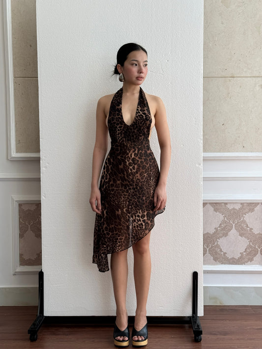 Leopard Asymmetric Midi Dress