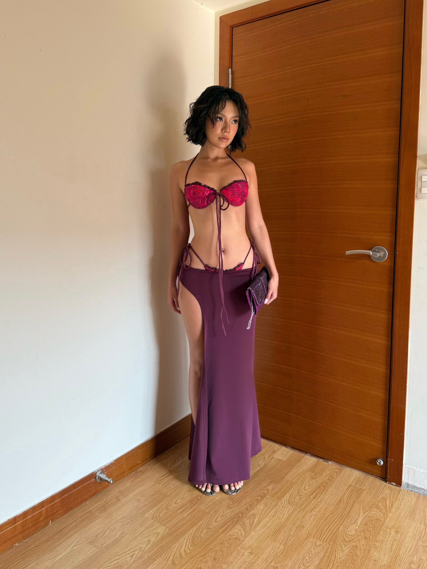 Fluid High Slit Maxi Skirt - Plum