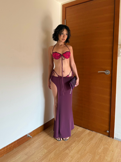 Fluid High Slit Maxi Skirt - Plum