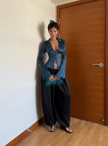 Satin Long Sleeves Shirt - Deep Teal