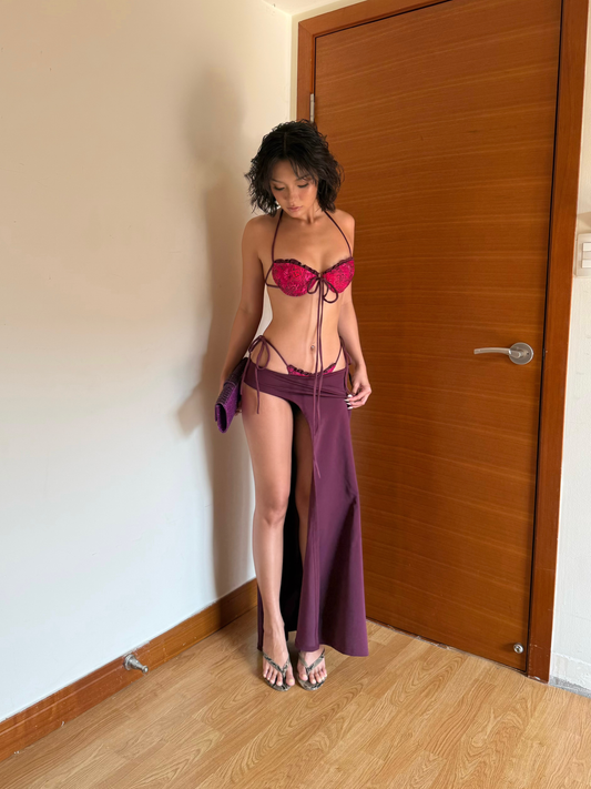 Fluid High Slit Maxi Skirt - Plum