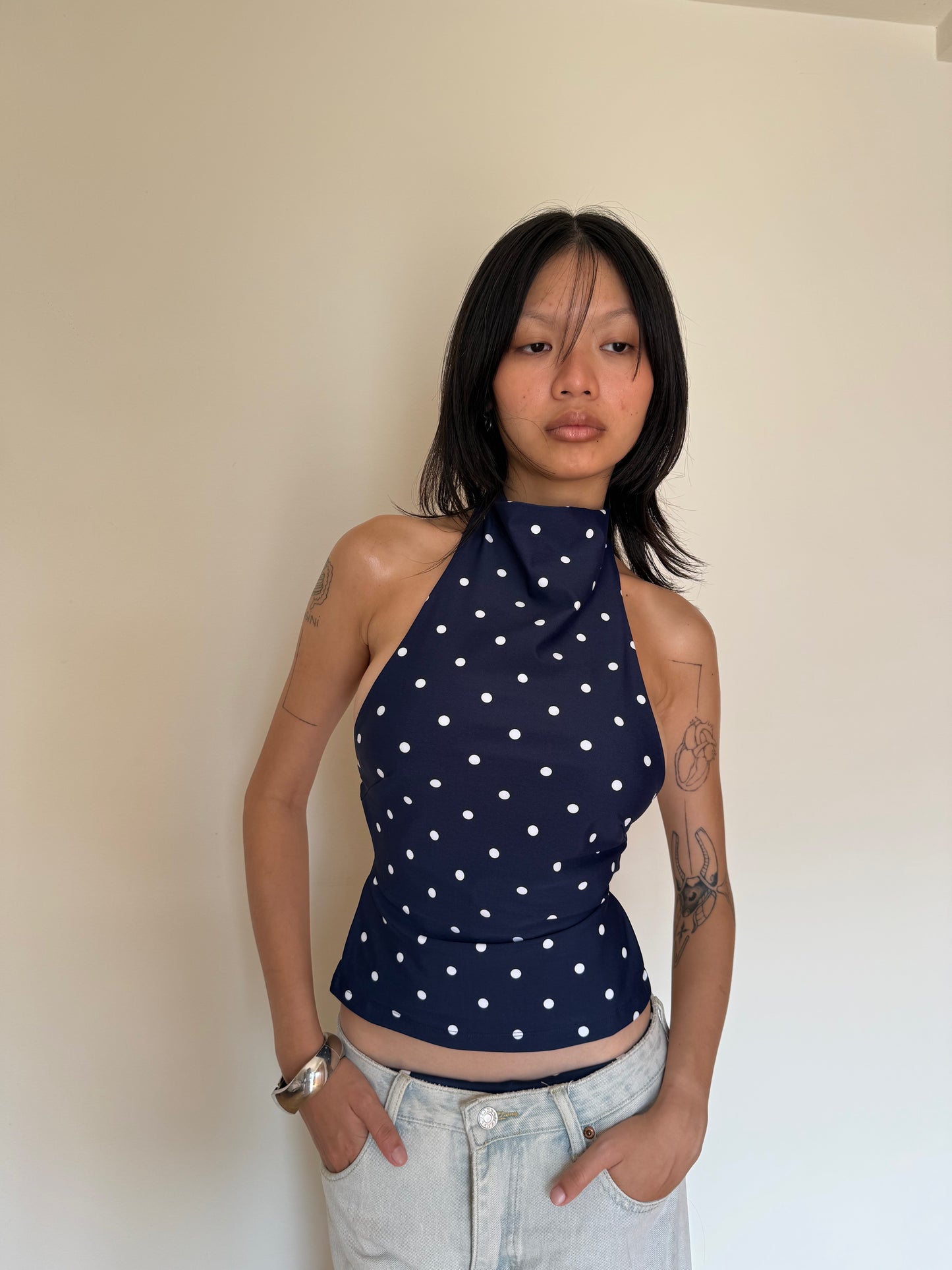 Backless Halter Top - Navy