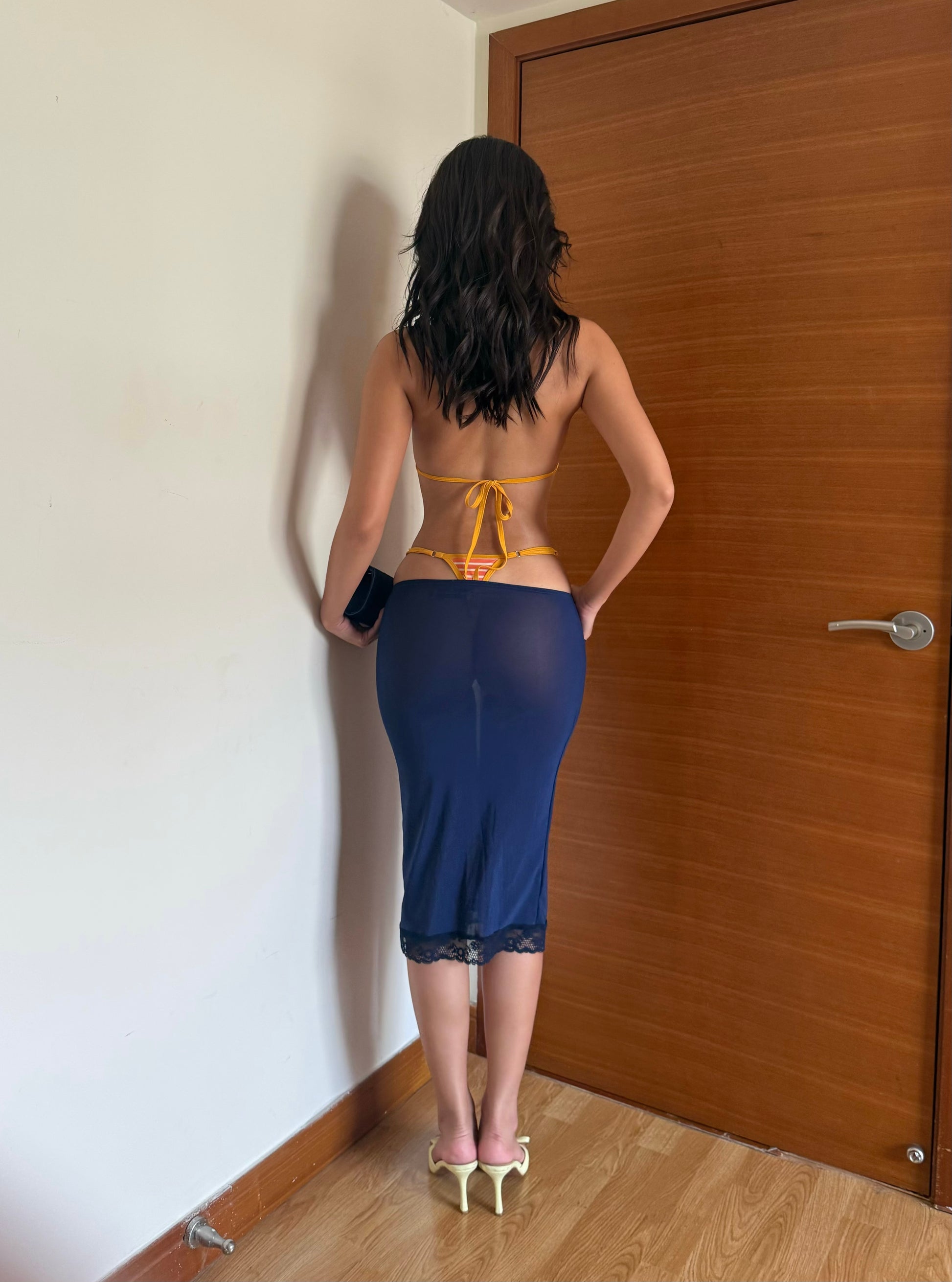 Lace Trim Midi Skirt