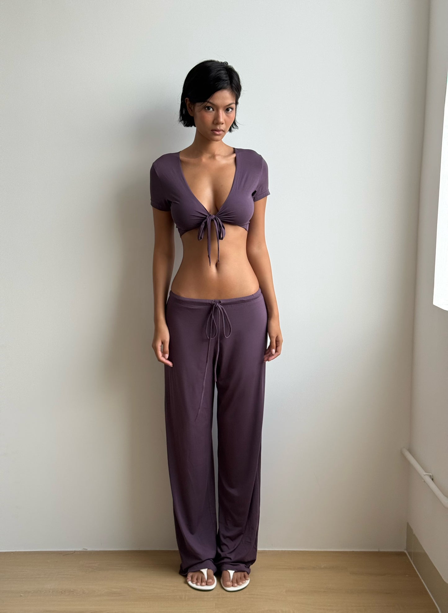 Modal Tie Crop Top - Plum