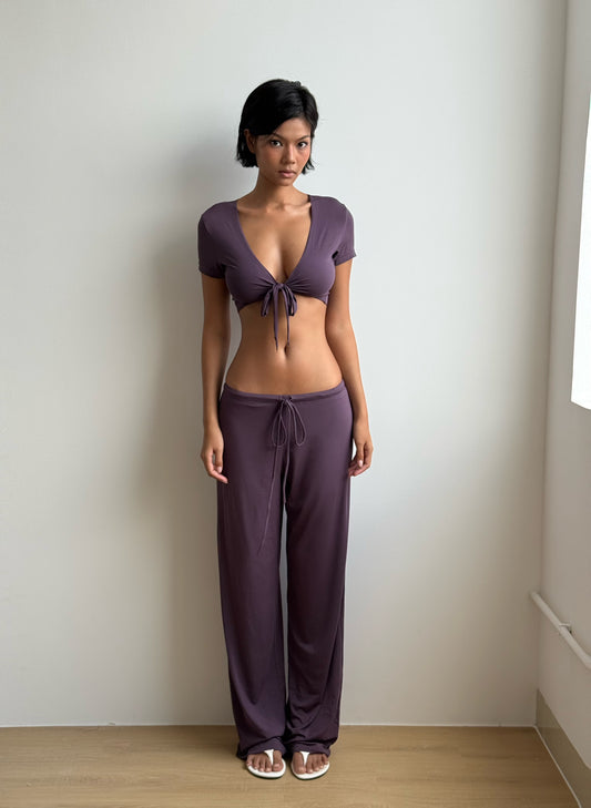 Modal Tie Crop Top - Plum