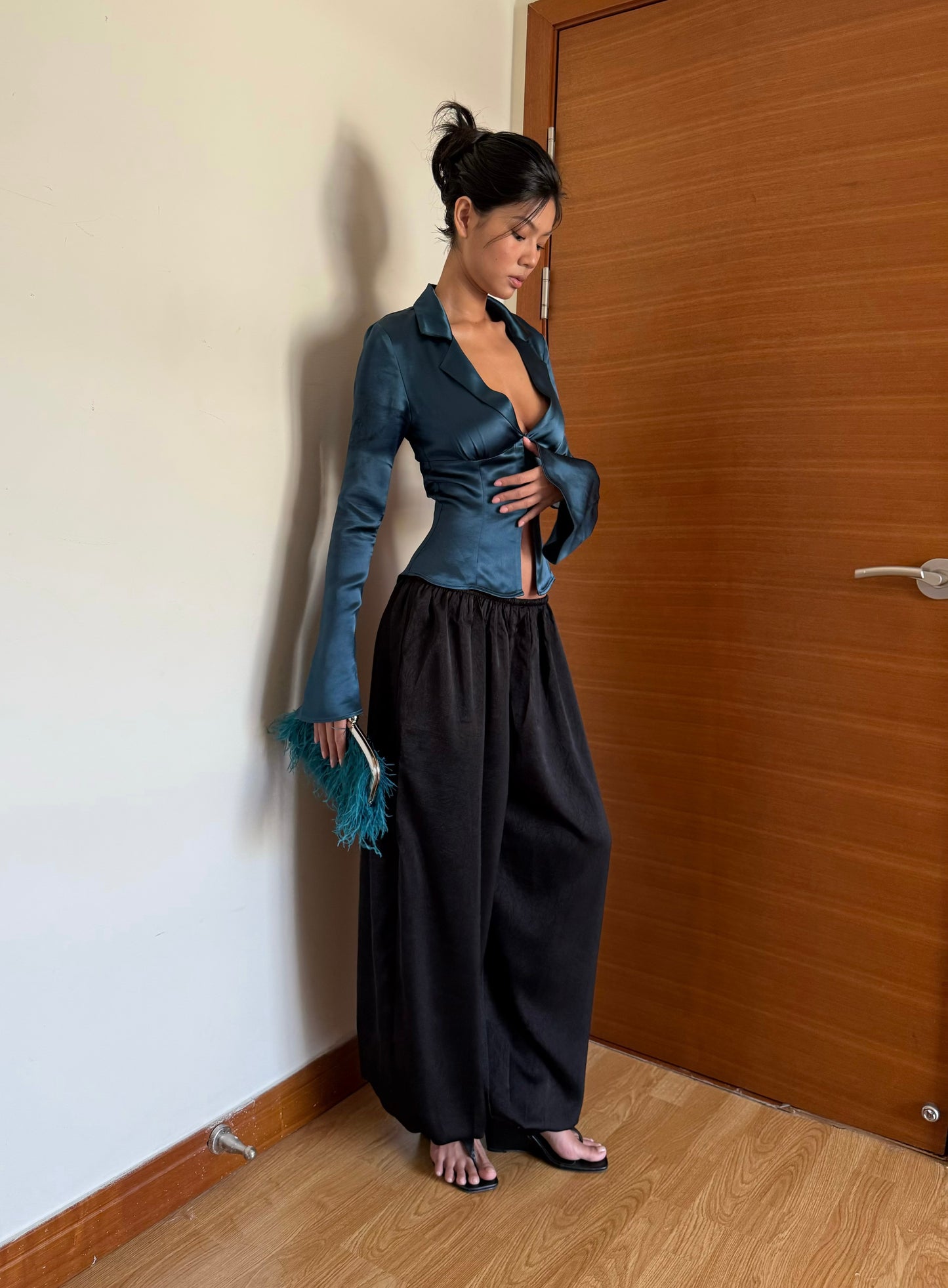 Satin Long Sleeves Shirt - Deep Teal