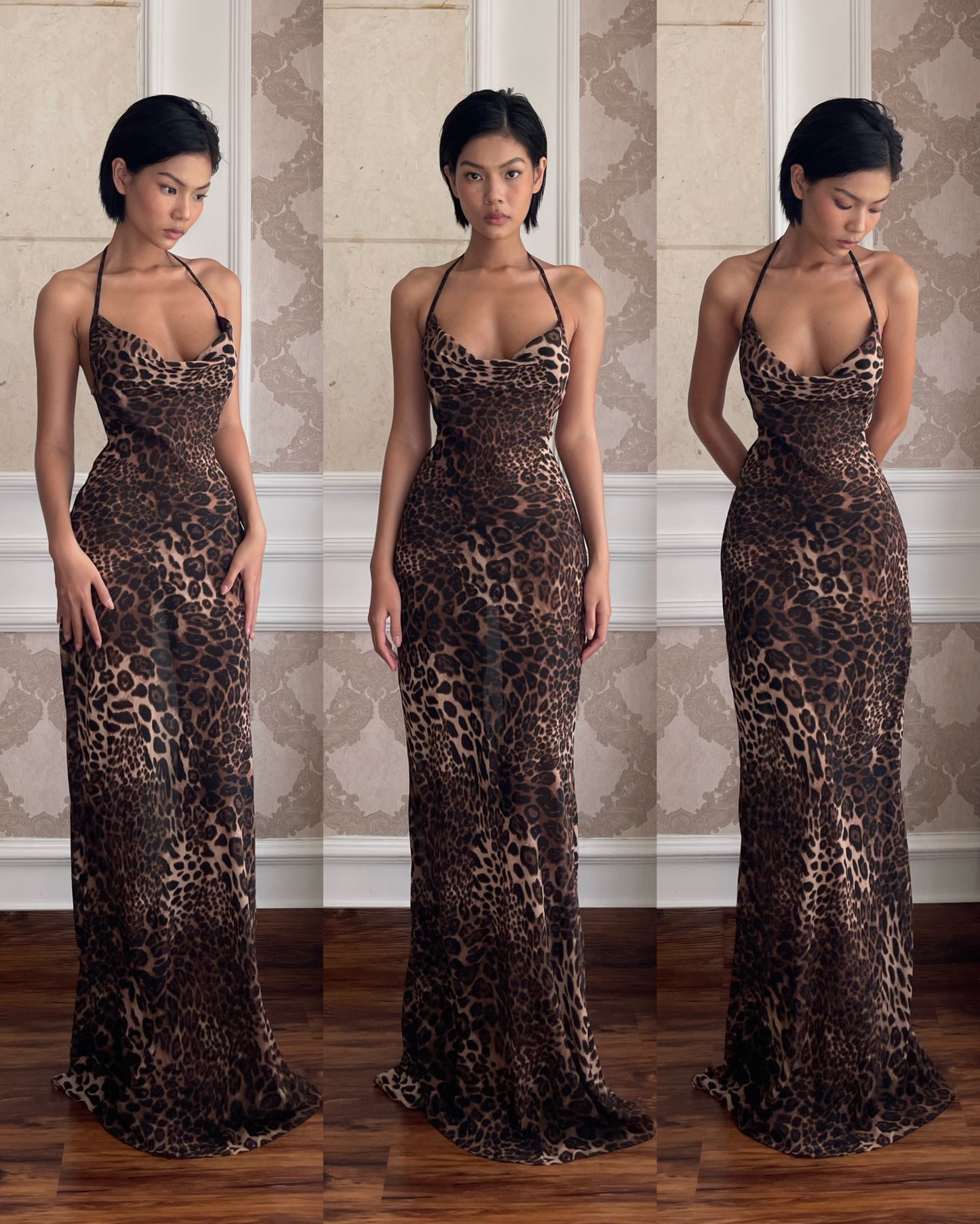 Leopard Drapped Maxi Dress