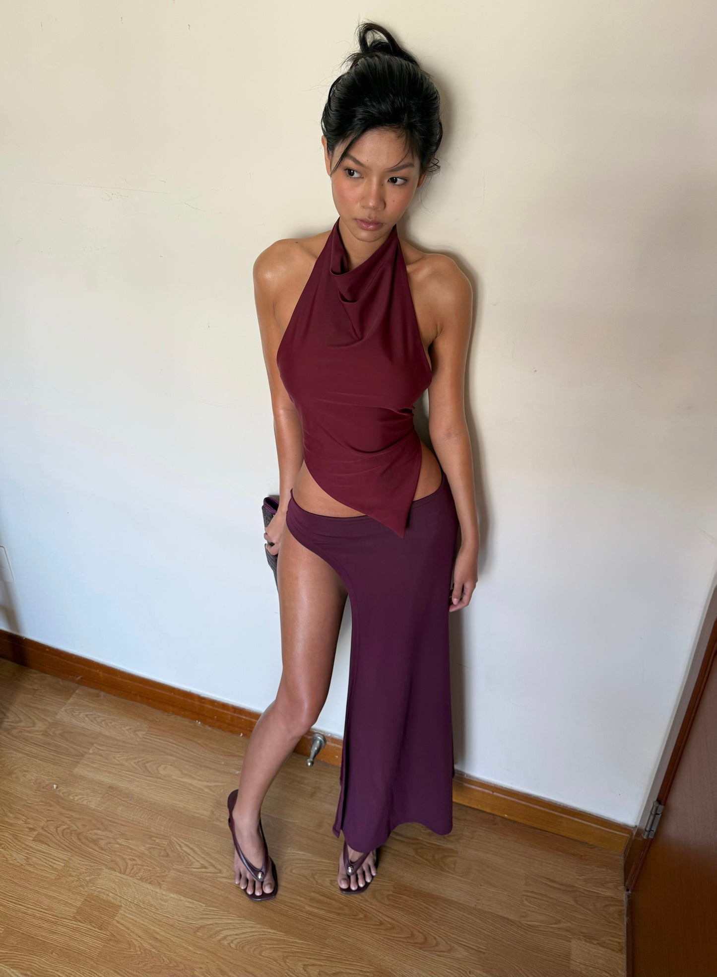 Fluid High Slit Maxi Skirt - Plum