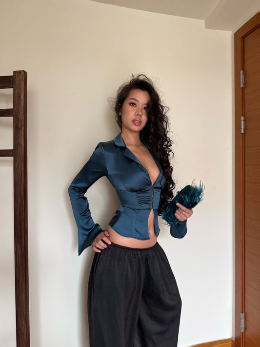 Satin Long Sleeves Shirt - Deep Teal