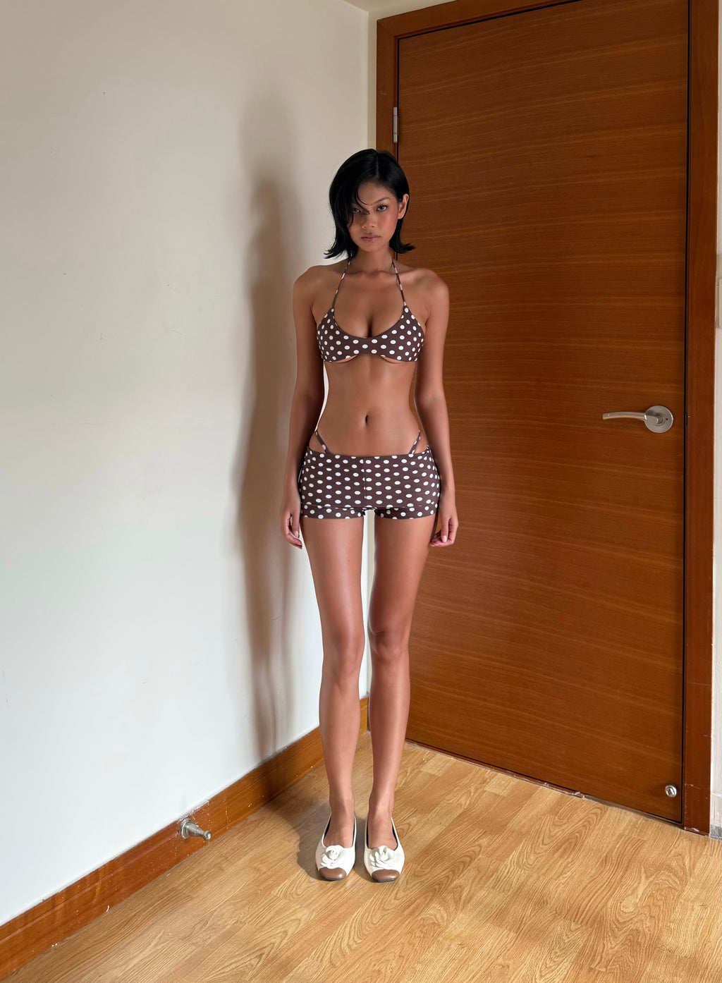 Bikini 017 Tofu - Brown Polka