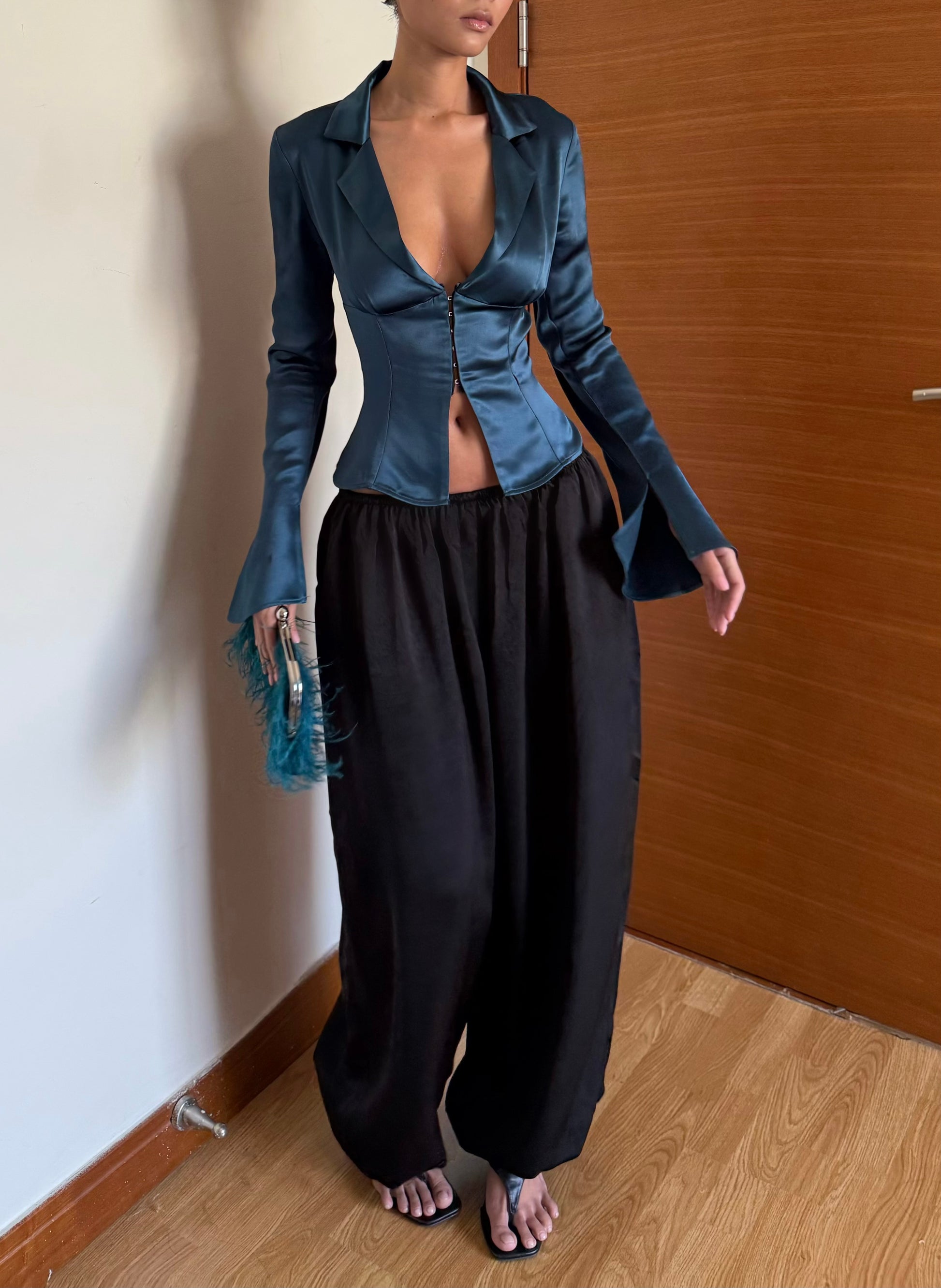 Satin Long Sleeves Shirt - Deep Teal