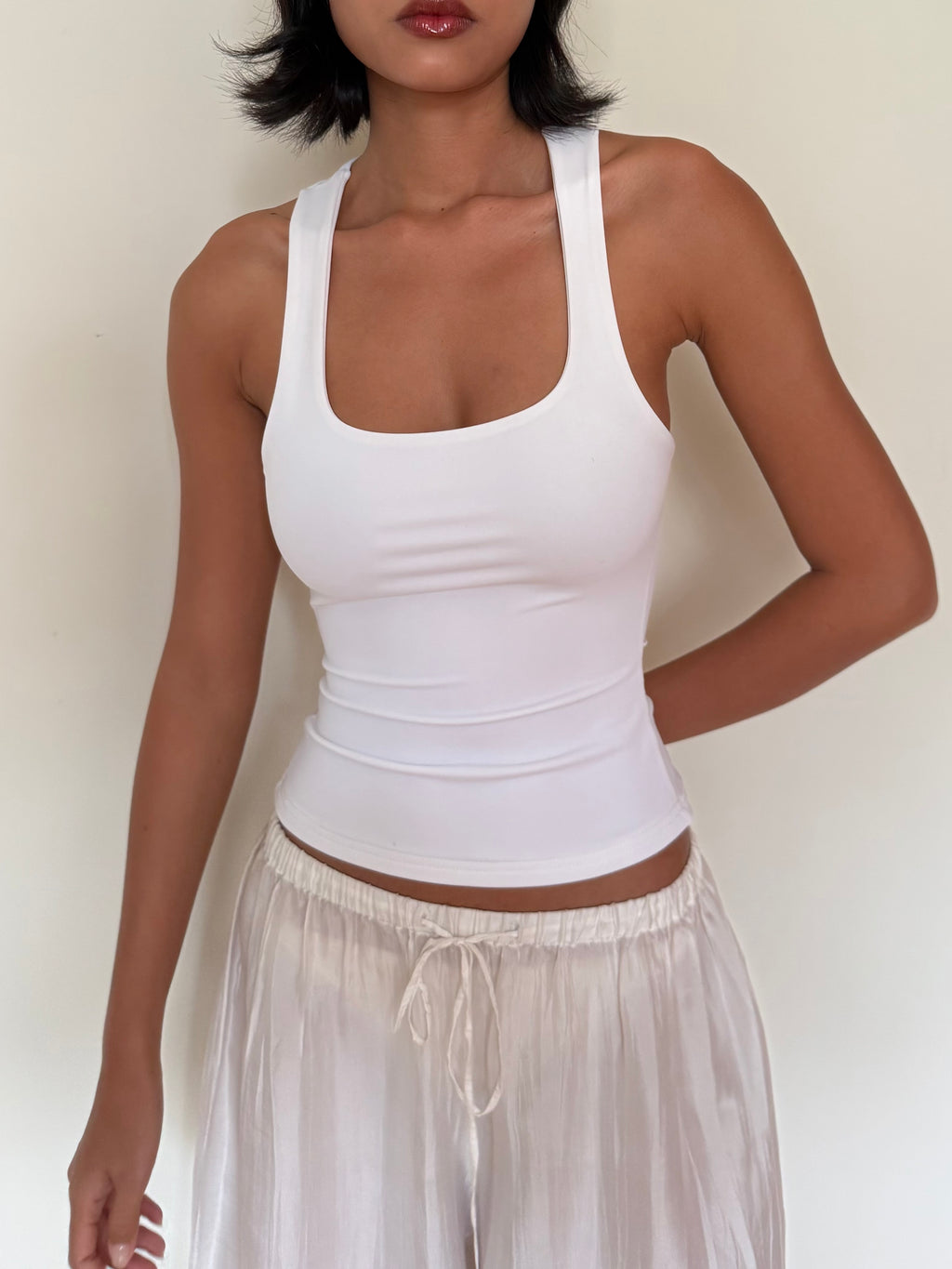Square Neckline Signature Tank Top - White
