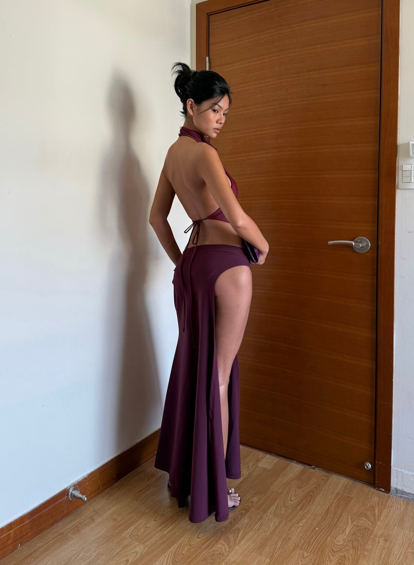 Fluid High Slit Maxi Skirt - Plum