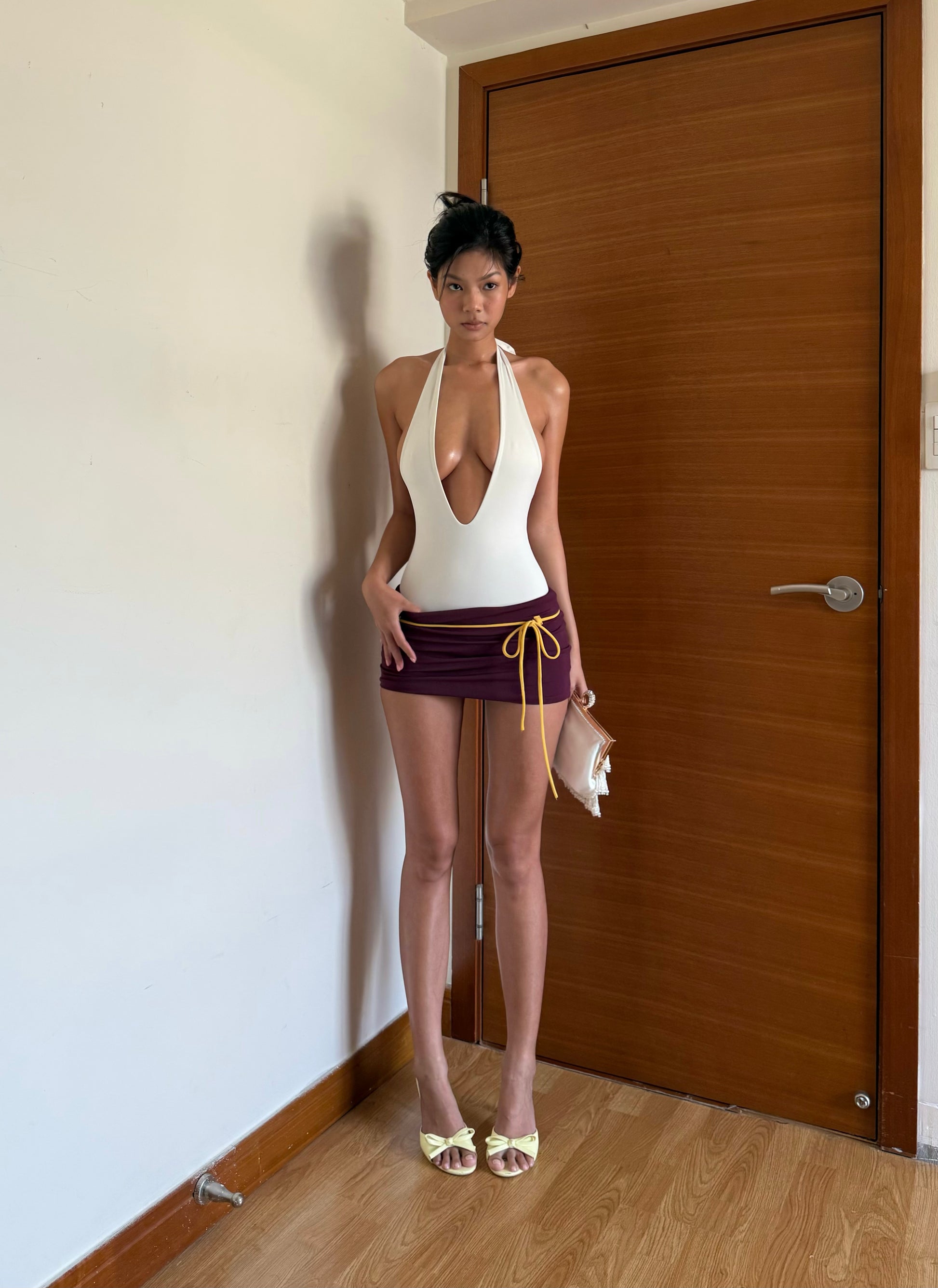 Deep Plunge Bodysuits - White