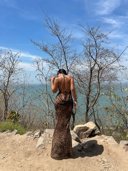 Leopard Draped Maxi Dress