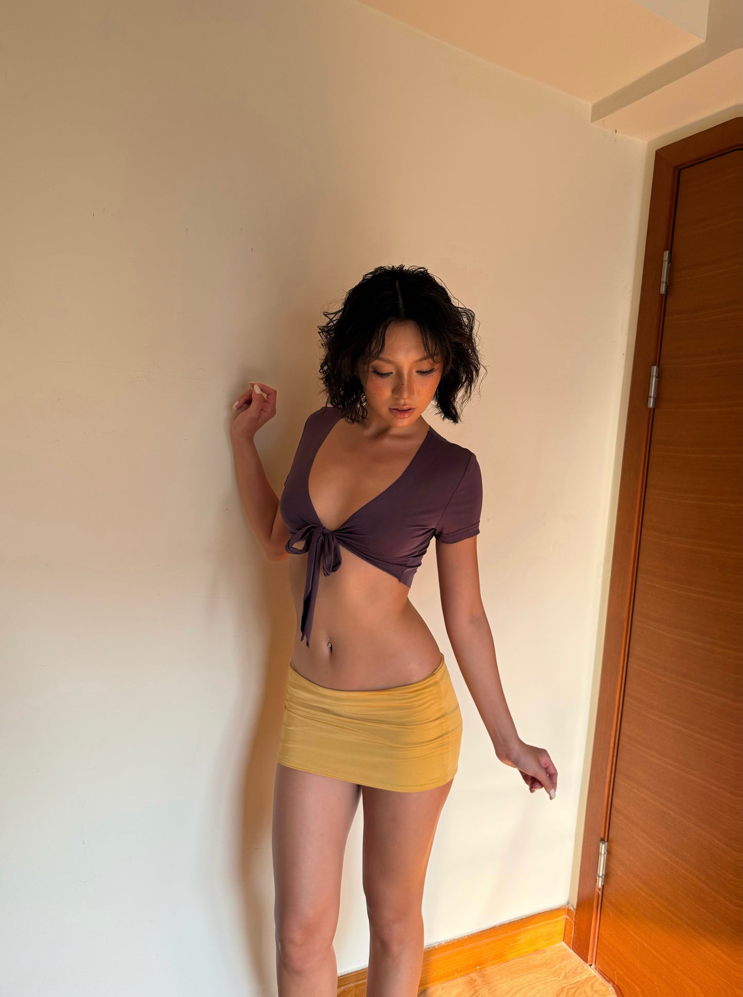 Modal Tie Crop Top - Plum